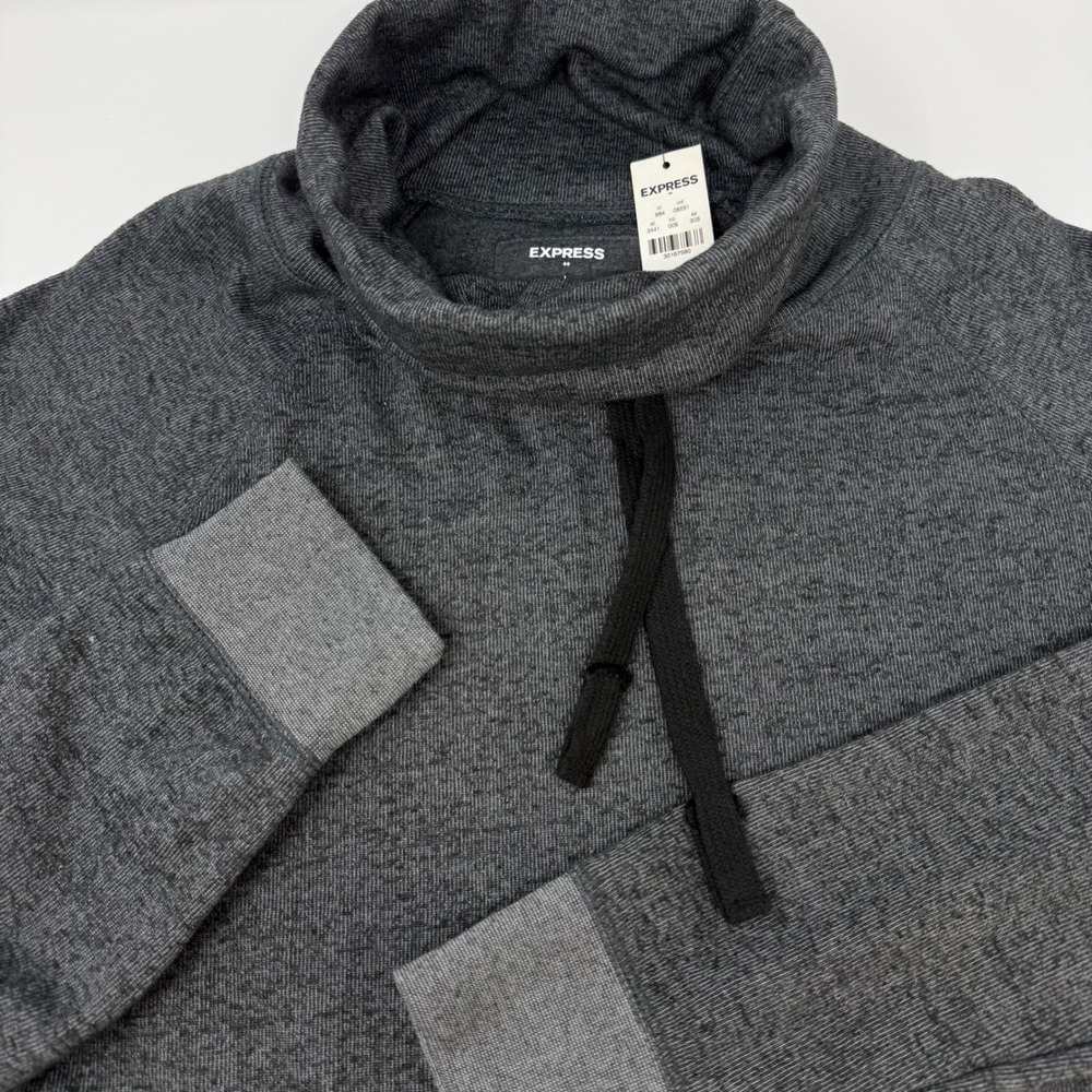 Express Mens Cowl Neck Pullover Sweatshirt Gray Marl Kangaroo Pocket Large NEW